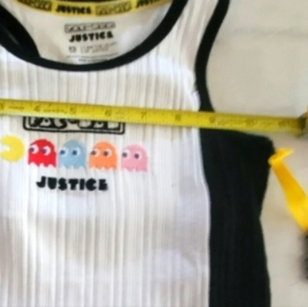 Justice White and Black Ribbed Pac Man Ghosts Tank Top Size XS Heart Of Justice